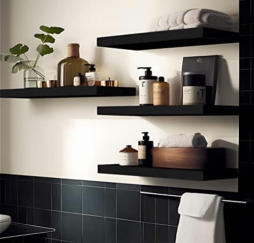 Black Wood Floating Shelves Set of 4 for Wall Rustic Bedroom Living Room