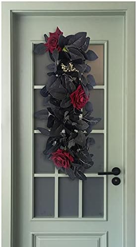 Belupai 24in Black Halloween Floral Swag Wreath