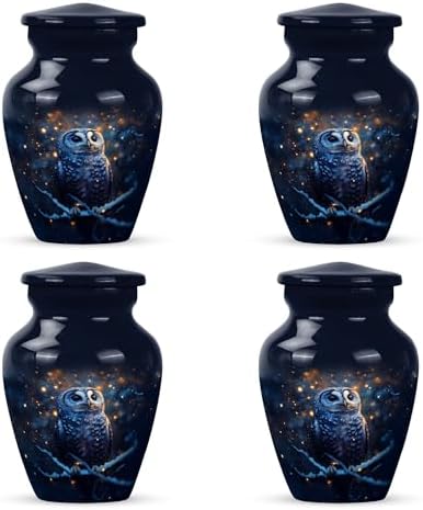 Yasubjag Blue Owl Mini Cremation Urns for Ashes 3 Inch 4 Pcs