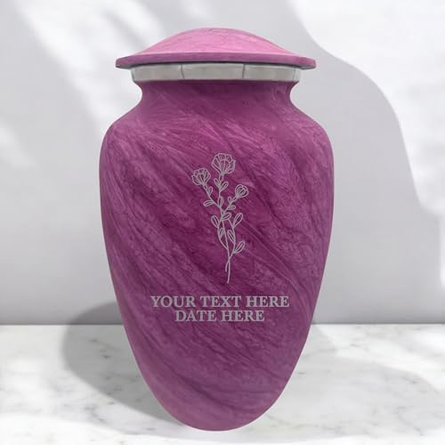 Custom Large Adult Cremation Urn - Personalized with Name and Floral Design Soft Whisper Collection Pink