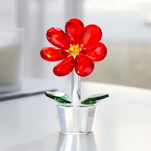 Crystal Flower Figurine Faceted Glass Decor Ornament for Her