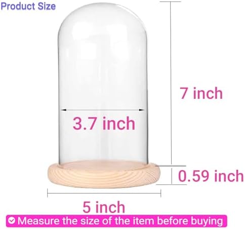 Ivolador 7x4 Inch Glass Cloche Dome with Wood Base
