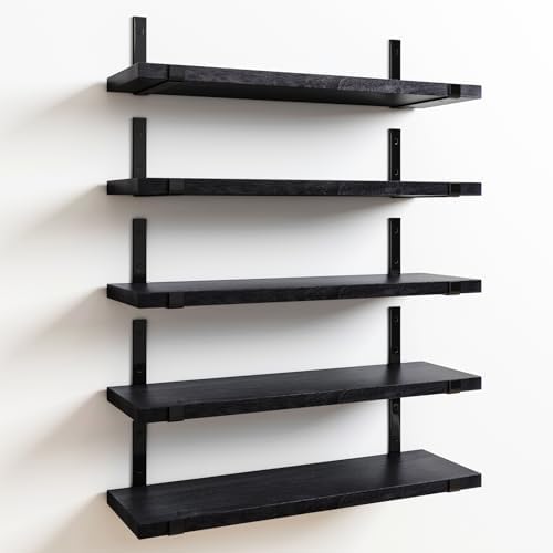 Fixwal Floating Shelves Set of 5 Black Wall Storage Shelves