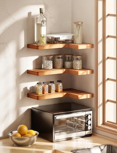BATODA Acacia Wood Corner Floating Shelves Set of 2