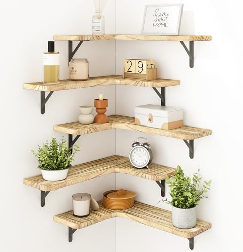 Fixwal Floating Corner Shelves Set of 5 Carbonized Black