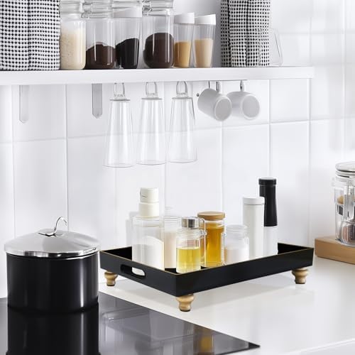 MAONAME Black Display Riser Decorative Tray 2 in 1 Pedestal Stand Serving Tray with Feet Rectangular