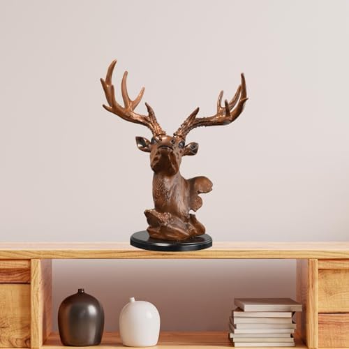 Fenteer Deer Head Figurine Desktop Decor Sculpture