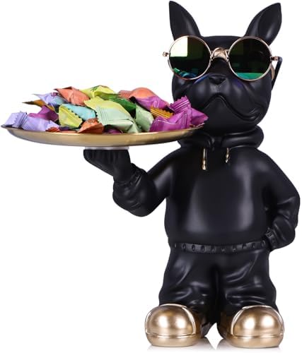 Resin Bulldog Tray Statue for Entryway Decor