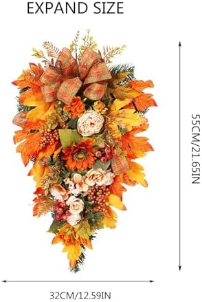 Artificial Fall Teardrop Swag Wreath for Front Door