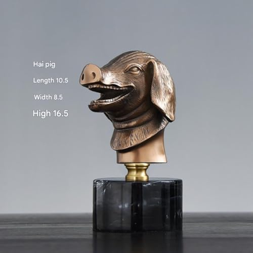 Chinese Zodiac Pig Sculpture with Bronze Finish and Marble Base