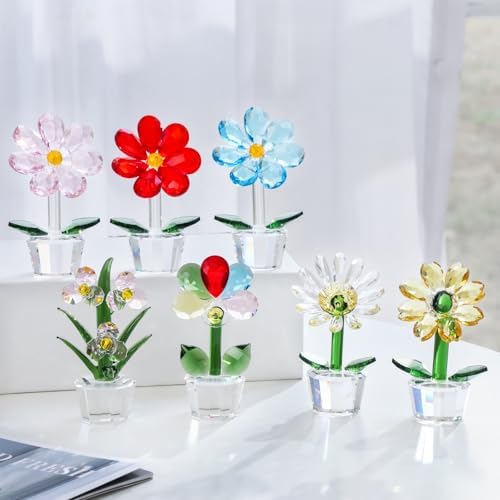Crystal Flower Figurine Faceted Glass Decor Ornament for Her