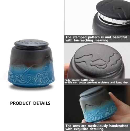 Small Urn for Human Ashes - Black Blue Gradient 33 Inches Ceramic Urn