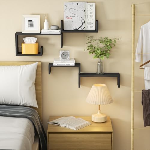 SRIWATANA Weathered Black Floating Wall Shelves Set of 5