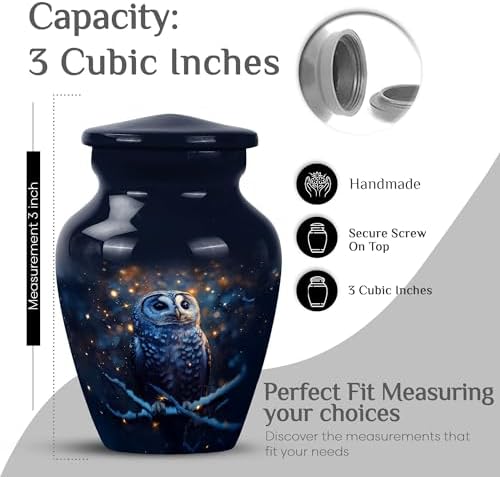 Yasubjag Blue Owl Mini Cremation Urns for Ashes 3 Inch 4 Pcs
