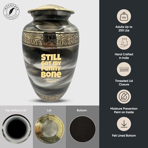 Custom Cremation Urn for Men Women - Gold Engraved Name Dates Funny Bone Design