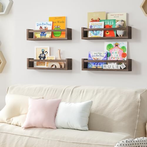 Fixwal Floating Book Shelves Set of 4 Brown
