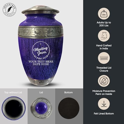 Personalized Large Adult Cremation Urn with Funny Design and Name - Purple Silver Inlay 200 cu Inch