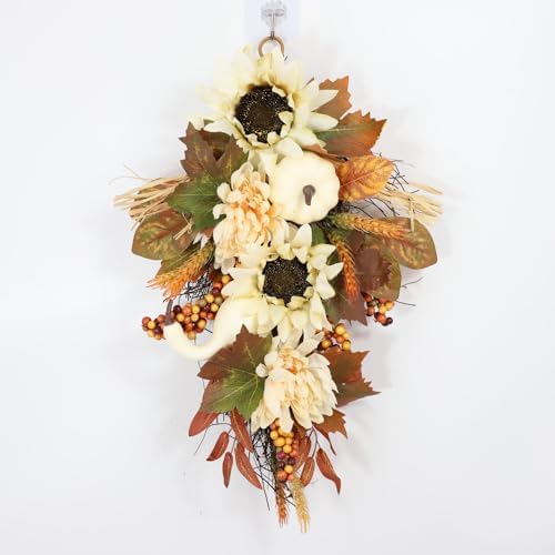 Artificial Fall Teardrop Swag Wreath for Front Door 1