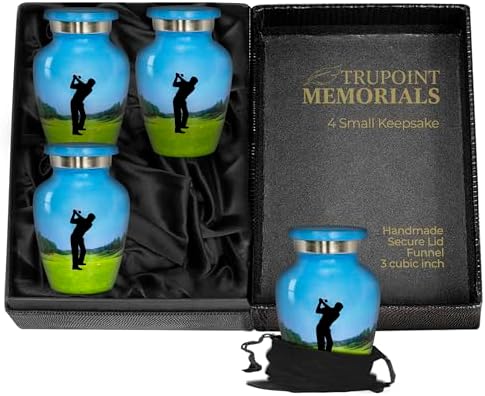Trupoint Memorials Small Urns for Human Ashes Set of 4 Blue Green Golf