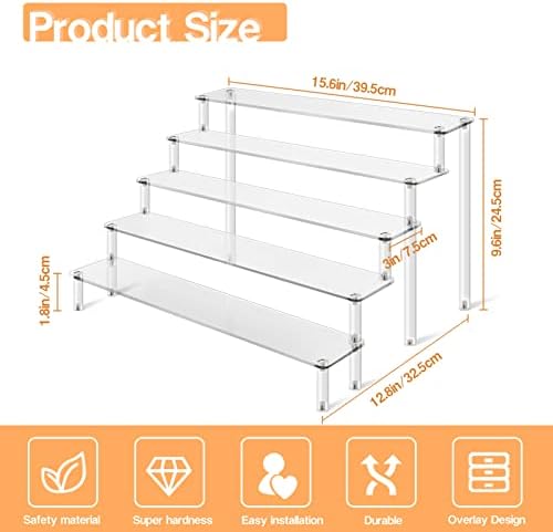 2Pcs 5 Tier Acrylic Risers Display Stand for Collectibles and Toys