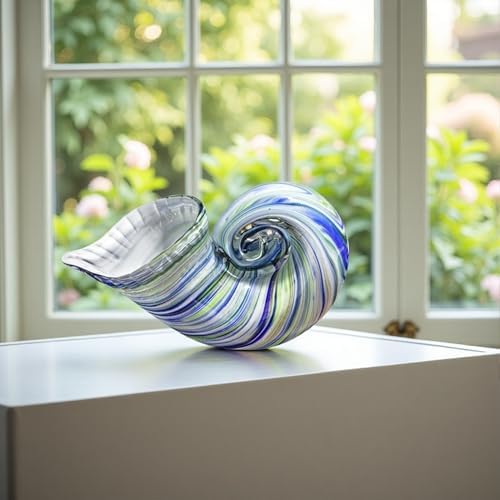 QFkris Blue Nautilus Glass Figurine Decor