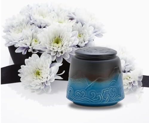 Small Urn for Human Ashes - Black Blue Gradient 33 Inches Ceramic Urn