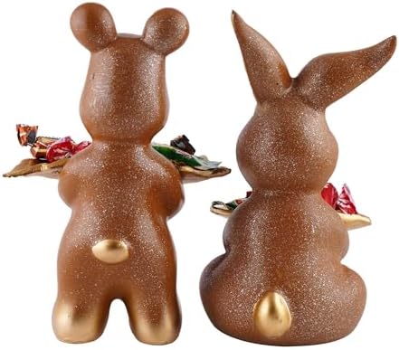 SILKBYTE Set of Two Golden Resin Rabbit Statues
