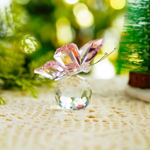 HD Hyaline Dora Crystal Butterfly with Ball Base and Standing Horse Figurine Collectible Decoration