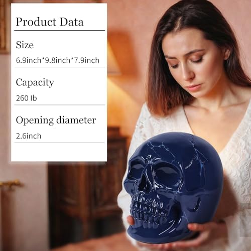 Rsobl Cremation Urns for Human Ashes - Blue Skull Urns Decorative Urns for Female Male