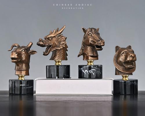Chinese Zodiac Animal Head Sculptures with Bronze Finish and Marble Base