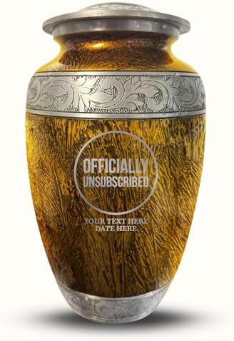 Personalized Tech Cremation Urn with Name and Humorous Design 200 cu Inch Silver Inlay Collection Gold