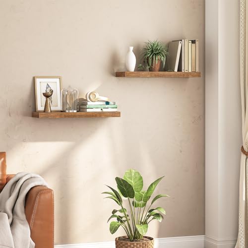 HOOBRO Floating Shelves Wall Mount Set of 2 315 Inch Rustic Brown