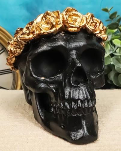 Ebros Gift Day of The Dead Copper Rose Black Skull Figurine 425 Inch