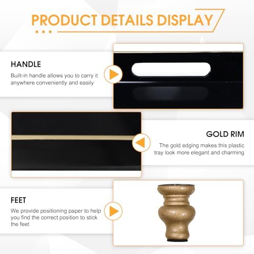 MAONAME Black Display Riser Decorative Tray 2 in 1 Pedestal Stand Serving Tray with Feet Rectangular