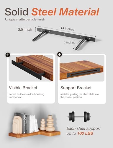 BATODA Acacia Wood Corner Floating Shelves Set of 2