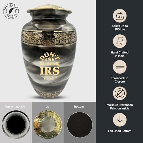 Custom Cremation Urn with Engraved Name and Dates Humorous Office Design 200 Cu In Capacity