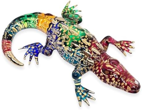 WitnyStore Rainbow Gold Crocodile Figurine - Miniature Hand Blown Glass Decor Collectible