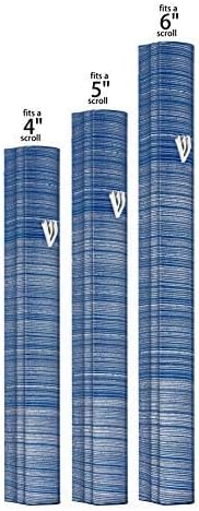 Aluminum Mezuzah Case with 3D Shin Design Blue White 5 Inches