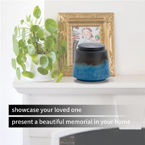 Small Urn for Human Ashes - Black Blue Gradient 33 Inches Ceramic Urn
