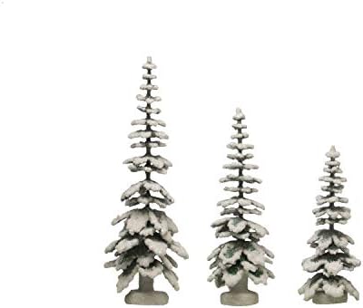 Creative Co Op Paper Figurines with Beaded Glitter Finish Set of 3 Trees Green White