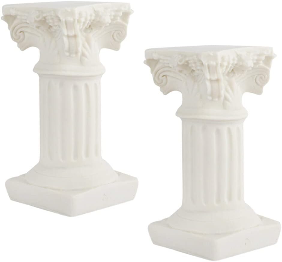 Roman Pillars Mini White Resin Figurine Set for Home Decor
