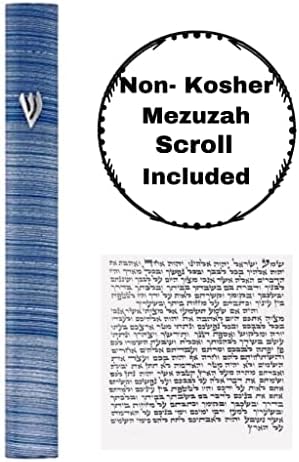 Aluminum Mezuzah Case with 3D Shin Design Blue White 5 Inches