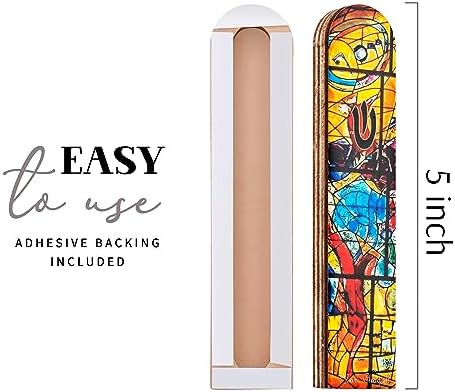 SURI Wooden Mezuzah with Yellow Design Contemporary 5 Door Scroll Holder