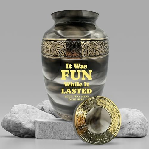 Custom Cremation Urn with Engraved Name and Quotes - Witty Design in Gold Suzesta Series 200 Cuin Capacity