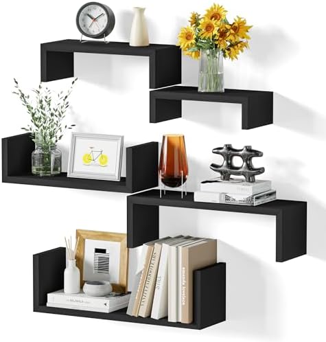 SRIWATANA Weathered Black Floating Wall Shelves Set of 5