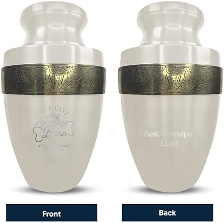 Custom Adult Cremation Urn with Humor Engraving and Gold Rim 200 Lbs Funny Bones 1 White