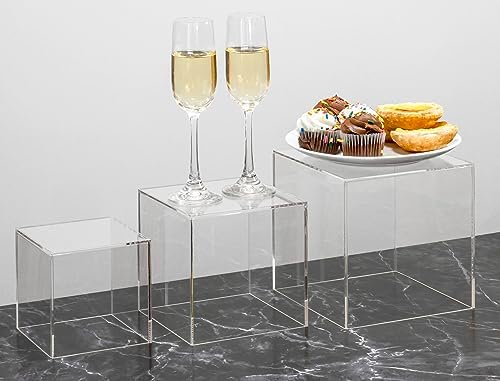 Red Co Crystal Clear Acrylic Cube Display Riser Stands 3-Pack