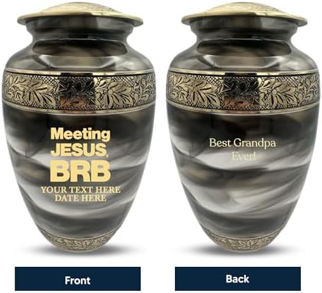 Custom Cremation Urn for Adults - Engraved with Name Dates Humor BRB 2 Design in Gold