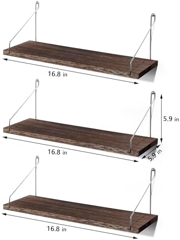 MITIME Floating Shelves Set of 3 Rustic Solid Wood Wall Storage Shelves
