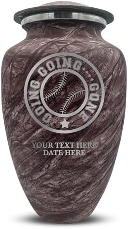 Custom Large Adult Cremation Urn with Name - Baseball Theme 200 Cubic Inch Burgundy